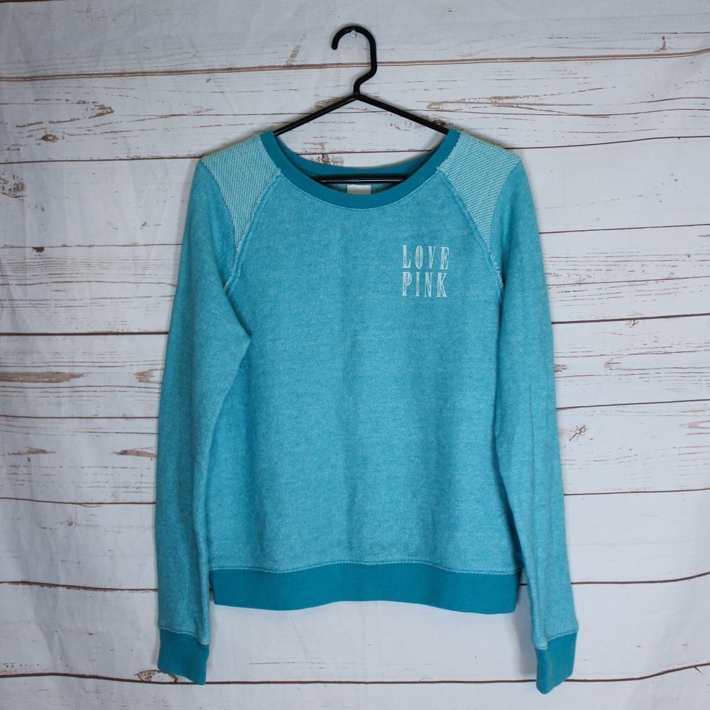 VS‎ PINK "Love Pink" Blue Pullover Crewneck Sweater